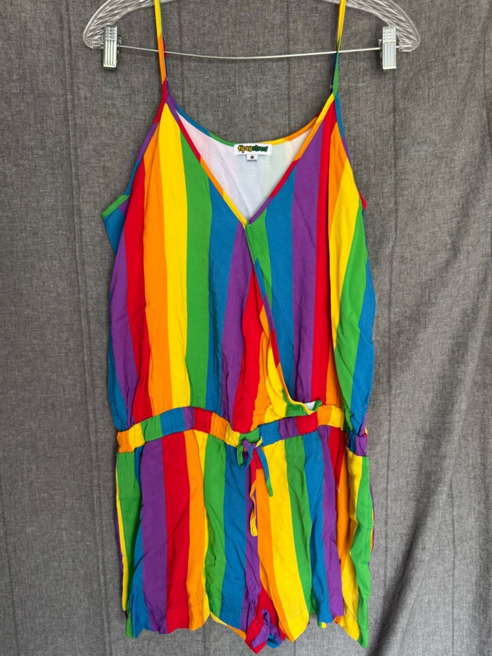 Tipsy Elves Rainbow Blast Striped Romper Women's Medium Colorful Shorts
